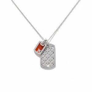 CZ SILVER DOG TAGS PENDANT NECKLACE